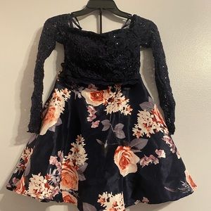 Navy Floral Formal Skirt Set